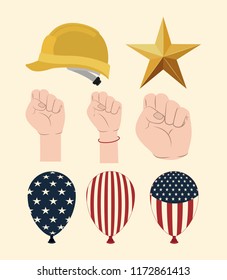 happy labor day set icons 
