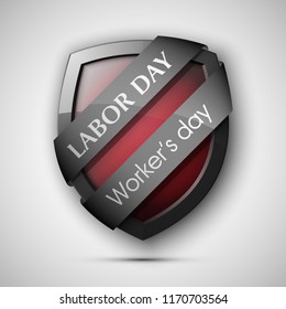 Happy Labor Day shield protection banner. Worker's day vector illustration sign. Vector Happy Labor Day badge. National american holiday illustration USA flag color. Festive shield poster banner