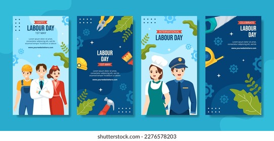 Happy Labor Day Social Media Stories Flat Cartoon Hand Drawn Templates Illustration