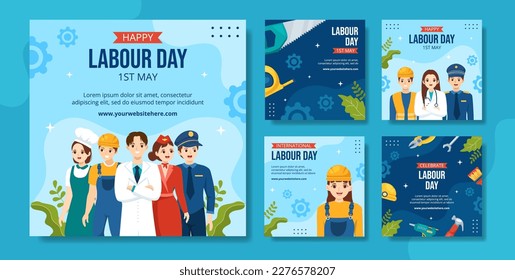 Happy Labor Day Social Media Post Flat Cartoon Hand Drawn Templates Background Illustration