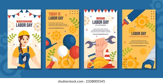 Happy Labor Day Social Media Stories Flat Cartoon Hand Drawn Templates Background Illustration