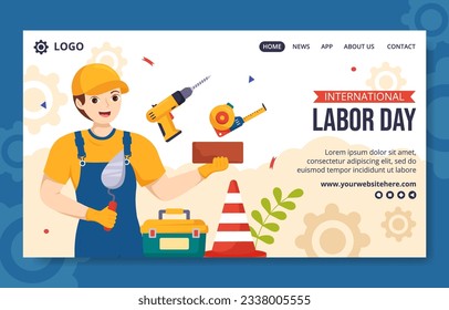 Happy Labor Day Social Media Landing Page Cartoon Hand Drawn Templates Background Illustration