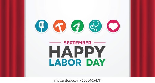 Happy Labor Day. Spatula, hammer, ruler and more. Great for cards, banners, posters, social media and more. White background. 