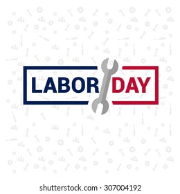 Happy Labor Day stamp design with wrench, September 7th, United state of America, American Labor day design. Beautiful USA flag Composition. Labor Day poster design