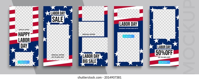 Happy Labor Day Stories Editable Template For Social Media.  Photo Overlay With A School Theme. Streaming.