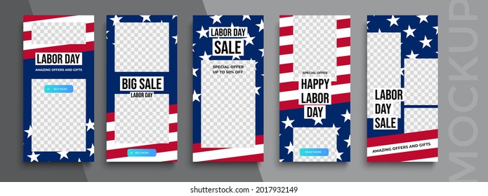 Happy Labor Day Stories Editable Template For Social Media.  Photo Overlay With A School Theme. Streaming.