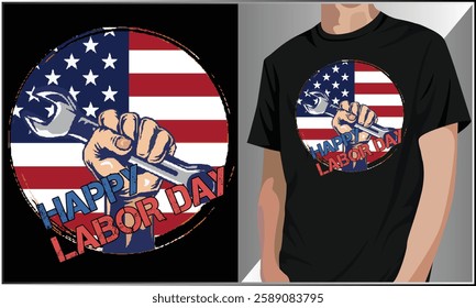 Happy Labor Day T Shirt Design, Vintage Labor Day Vector, International Workers Day Typography Design, American Flag Design, May Day, 1st May, Gift Shirt For Workers.