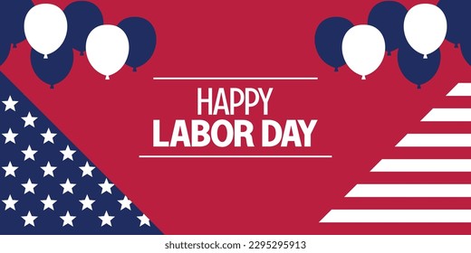 Happy Labor Day template American national holiday illustration with US flag and balloon ornament, design for banner, greeting card, invitation, social media, web.