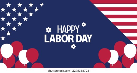 Happy Labor Day template American national holiday illustration with US flag and balloon ornament, design for banner, greeting card, invitation, social media, web.