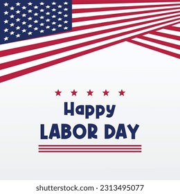 Happy Labor Day template American national holiday illustration with US flag ornament, design for banner, greeting card, invitation, social media, web.