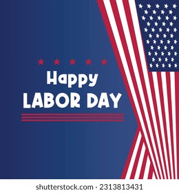 Happy Labor Day template American national holiday illustration with US flag ornament, design for banner, greeting card, invitation, social media, web.