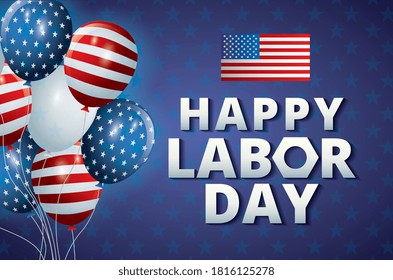 happy labor day template with balloons and united states flag. vector illustration
