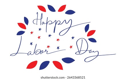 Happy labor day text font calligraphy hand written lettering script blue red color object icon sign symbol happy labor day september month us usa united state america celebration happy labor day text
