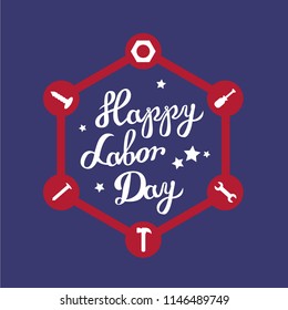 Happy Labor Day Text, Vector Illustration US in national colors