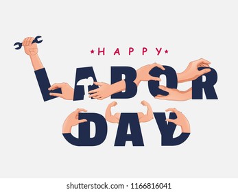 Happy Labor Day Text, Vector Illustration