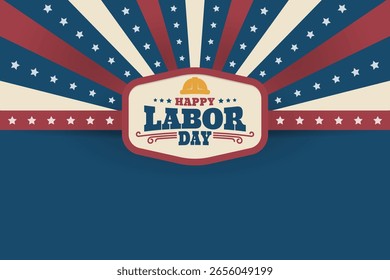 Happy Labor Day text vector with white, blue and red stripes background, the colors of the American flag.