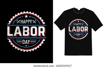 Happy Labor Day T-Shirt Design with Gear and Hammer Elements