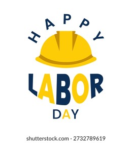 Projeto de tipografia de dia de trabalho feliz com ilustração vetor minimalista capacete de construção