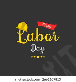 Diseño de Vector de tipografía del Día del Trabajo feliz con fondo de herramientas como Formas de martillo y llave inglesa