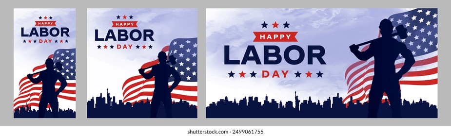 Happy labor day in United States of America background vector. America flag with labor day typography. USA poster.