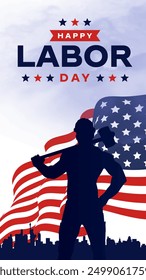 Happy Labor Day in Vereinigte Staaten von Amerika Hintergrund Vektor. Amerikanische Flagge mit Tag der Arbeit Typografie. Poster aus den USA.