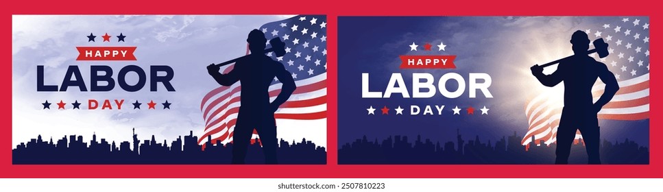 Happy labor day in United States of America background vector. America flag with labor day typography. USA poster, social media template.