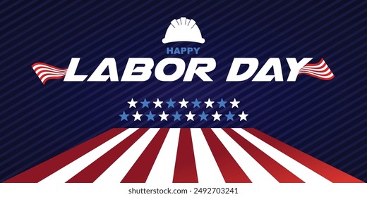 Happy labor day USA celebration vector illustration with american flag, and map. with editable text effect. 100% can be canged. good for banner, poster, flyer, social media post template, ETC