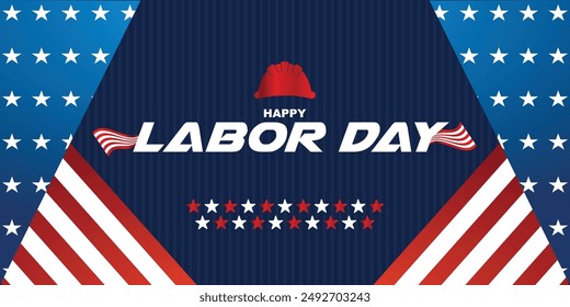 Happy labor day USA celebration vector illustration with american flag, and map. with editable text effect. 100% can be canged. good for banner, poster, flyer, social media post template, ETC