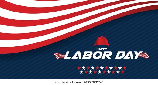Happy labor day USA celebration vector illustration with american flag, and map. with editable text effect. 100% can be canged. good for banner, poster, flyer, social media post template, ETC