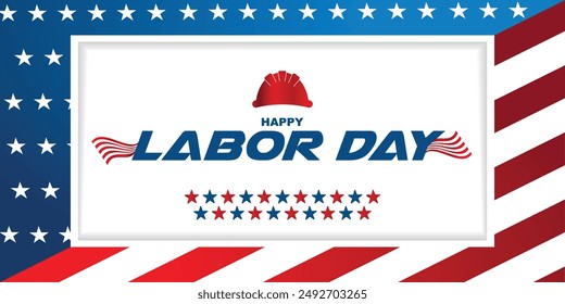 Happy labor day USA celebration vector illustration with american flag, and map. with editable text effect. 100% can be canged. good for banner, poster, flyer, social media post template, ETC