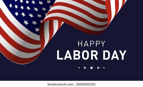 Happy Labor Day with USA flag on blue
background vector illustration