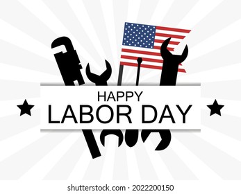 Happy Labor Day. USA national flag and working tools. Wrench and screwdriver. Design of advertising materials, banner and poster. Vector illustration