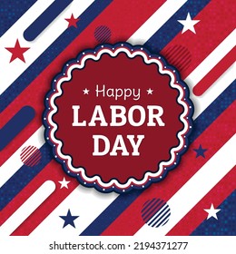 Happy Labor Day USA Typography Vector Poster Illustration. September 5 Celebration. Shiny and glimmer star background color theme. Social media post, website, advertisement, greeting card graphic art