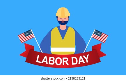 Happy labor day. various occupations people standing with american flag