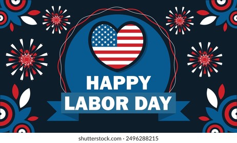 Happy Labor Day  vector banner design with geometric shapes and vibrant colors on a horizontal background. Happy Happy Labor Day modern minimal poster.