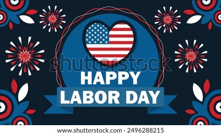 Happy Labor Day  vector banner design with geometric shapes and vibrant colors on a horizontal background. Happy Happy Labor Day modern minimal poster.