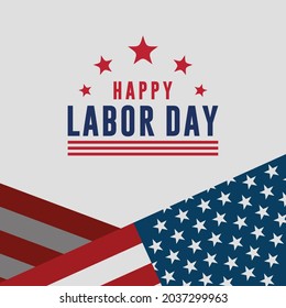 Happy Labor Day Vector greeting card or invitation card. Illustration of an American national holiday with a US flag.