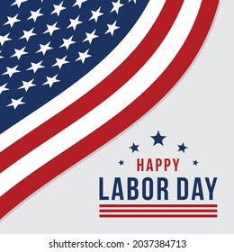 Happy Labor Day Vector greeting card or invitation card. Illustration of an American national holiday with a US flag.