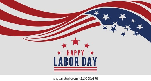 Happy Labor Day Vector greeting card or invitation card. Illustration of an American national holiday with a US flag.