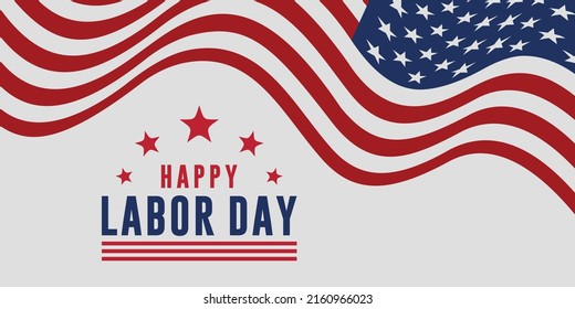 Happy Labor Day Vector greeting card or invitation card. Illustration of an American national holiday with a US flag.