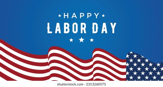 Happy Labor Day Vector greeting card or invitation card. Illustration of an American national holiday with a US flag.