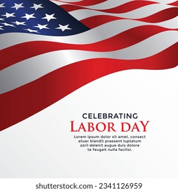 Happy Labor Day Vector greeting card or invitation card. Illustration of American national holiday with US flag