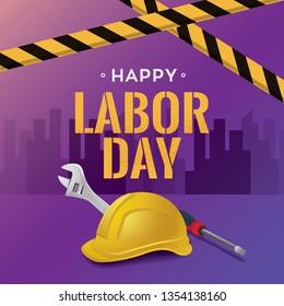 Happy Labor Day Vector Illustration Banner Template, 1st May Federal Holiday For Workers