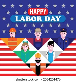 Happy Labor Day vector illustration with characters of various professions