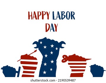 Happy Labor Day vector illustration concept isolated on white background. Male hands design with tools for industrial rights.