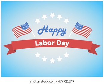 Happy labor day Vector illustration Waving flags United states of America