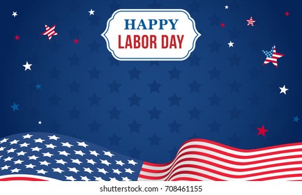 Happy Labor day vector illustration, USA flag waving with copy space on star pattern background.