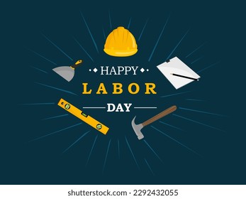 Happy Labor Day Vector for poster or banner, greeting card or invitation card. International Labor Day design on blue background. Flat vector illustration