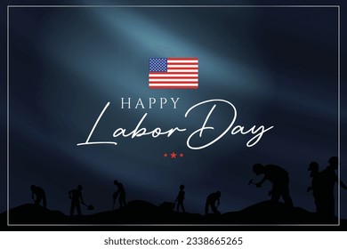 happy labor day vector with usa flag and on dark background