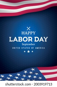 Happy Labor Day vertical greating banner with United States national flag. Vector template for promo banners, flyers, brochures. Stock vector iilustration.